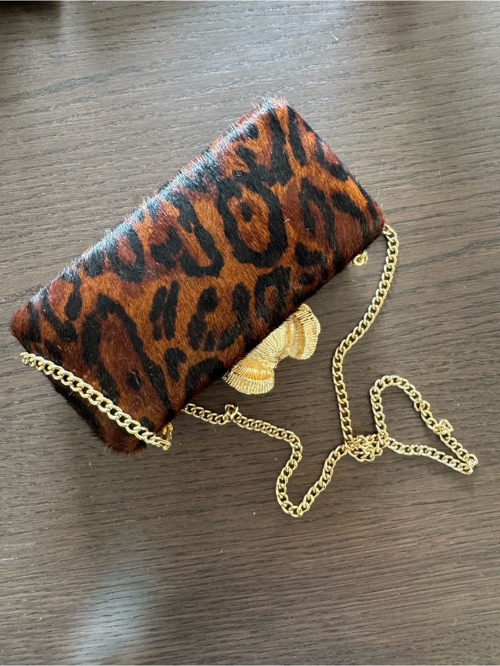 C.Wonder Genuine Leather Leopard Pony Hair Ram Head Clutch Crossbody Bag - Picture 3 of 6